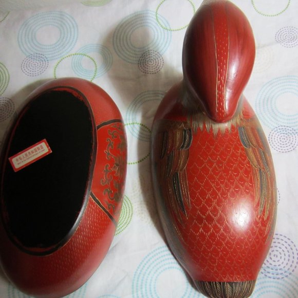 LARGE-2 PIECE, HAND PAINTED & CARVED, BIRD FROM PEOPLES REPUBLIC OF CHINA DECOR - Picture 3 of 16